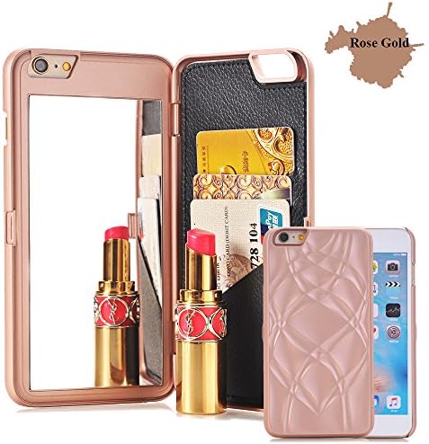 iPhone 6/6S Case, [3D Mirror Series] Cards Holder Kickstand Wallet Style Flip Back Cover Protective Case with Free Screen Protector for Apple iPhone6/6S 4.7 inch (Rose Gold)