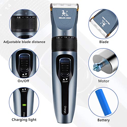 Dog Clippers, Professional Pet Grooming Kit Rechargeable Cordless Dog Shaver Pet Electric Clippers Low Noise Dog Hair Trimmer with 4 Comb Guides Scissors Nail Kits for Dogs Cats and Other Hairy Pets