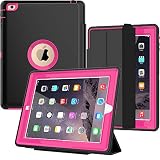 SEYMAC iPad 4/3/2 Case - Heavy Duty Slim Fit Folio Stand Case Smart Protective Cover with Auto Sleep/Wake Feature for Apple iPad 2, iPad 3 & iPad 4th Generation (Black/Rose)
