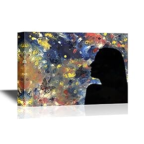 Silhouette of Woman with Butterflies on Abstract Background