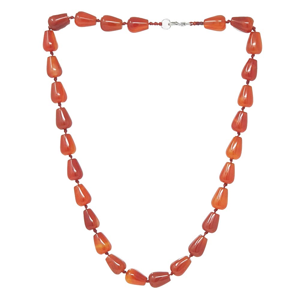 Treasure Bay Handmade Teardrop Shaped Gemstone Necklace for Women and Girl Length 48cm (Red Agate)