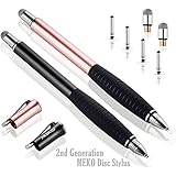 MEKO (2nd Generation) [2 in 1 Precision Series] Disc Stylus Pen For iPhone X/8/8plus/7 iPad 4/ iPad mini and All Capacitive Touch Screens Bundle with 6 Replacement Tips ,Pack of 2 ( Black/Rose Gold)
