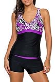 Dearlovers Two Pieces Slimming Tankini Swimsuits for Women XX-Large Size Purple