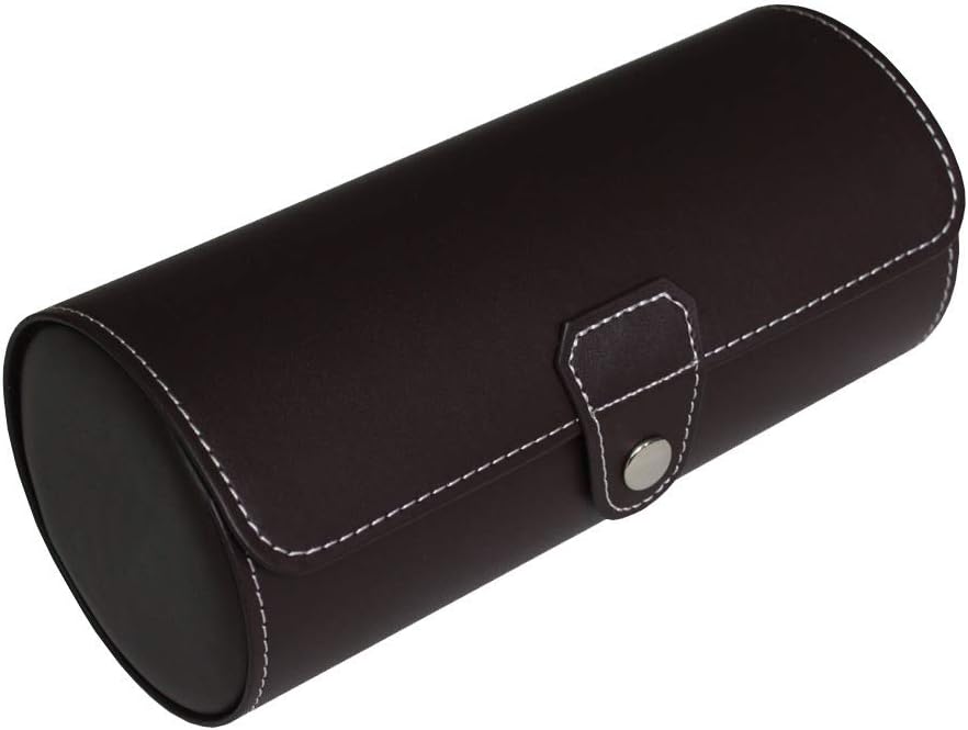 Brown Vegan Leather Watch Travel Case for 3 Watches