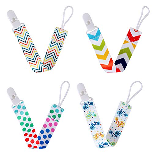 Pacifier Clips Universal Pacifier Holder Leashes 4 Pack for Boys and Girl Fit All Pacifiers, Baby Teething Toys Teethers, Soothie, Shower Gift by COTEY