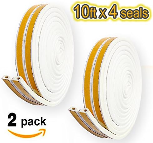 Rubber Weather Stripping Tool Windows Tape Seal Draft Draught Excluder Stopper Self Adhesive for Sliding Doors Threshold Cracks and Gaps Anti-Collision Home Weatherproof 2 pack,4seals(D Type, White)
