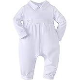 Booulfi Baptism Outfits for Boys White Romper Newborn Photography Outfits Christening Gifts Baby Boy Bowtie Romper Clothes