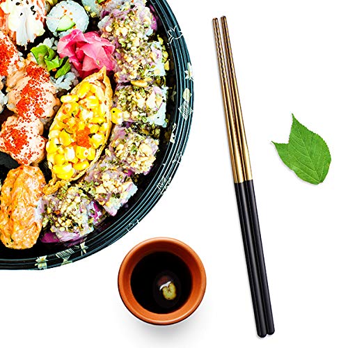Chopsticks Reusable 5 Pairs with Travel Bag Metal Chopsticks Dishwasher Safe Stainless Steel Colorful Chopsticks Set 21cm Long for Eating (Gold)