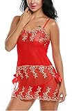 Avidlove Women Lingeries Embroidery Babydoll Lace Outfits Transparent Chemises Red XXL