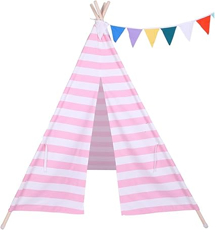 pink and white striped teepee