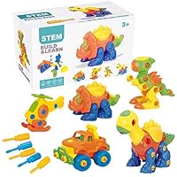 PUSITI Take Apart Toys STEM Learning Toys with Screwdriver Tools Dinosaurs Building Construction Toy Set 145 Pcs Dino Helicopter Jeep for Boys and Girls 3 4 5 6 Engineering Kit for Toddlers