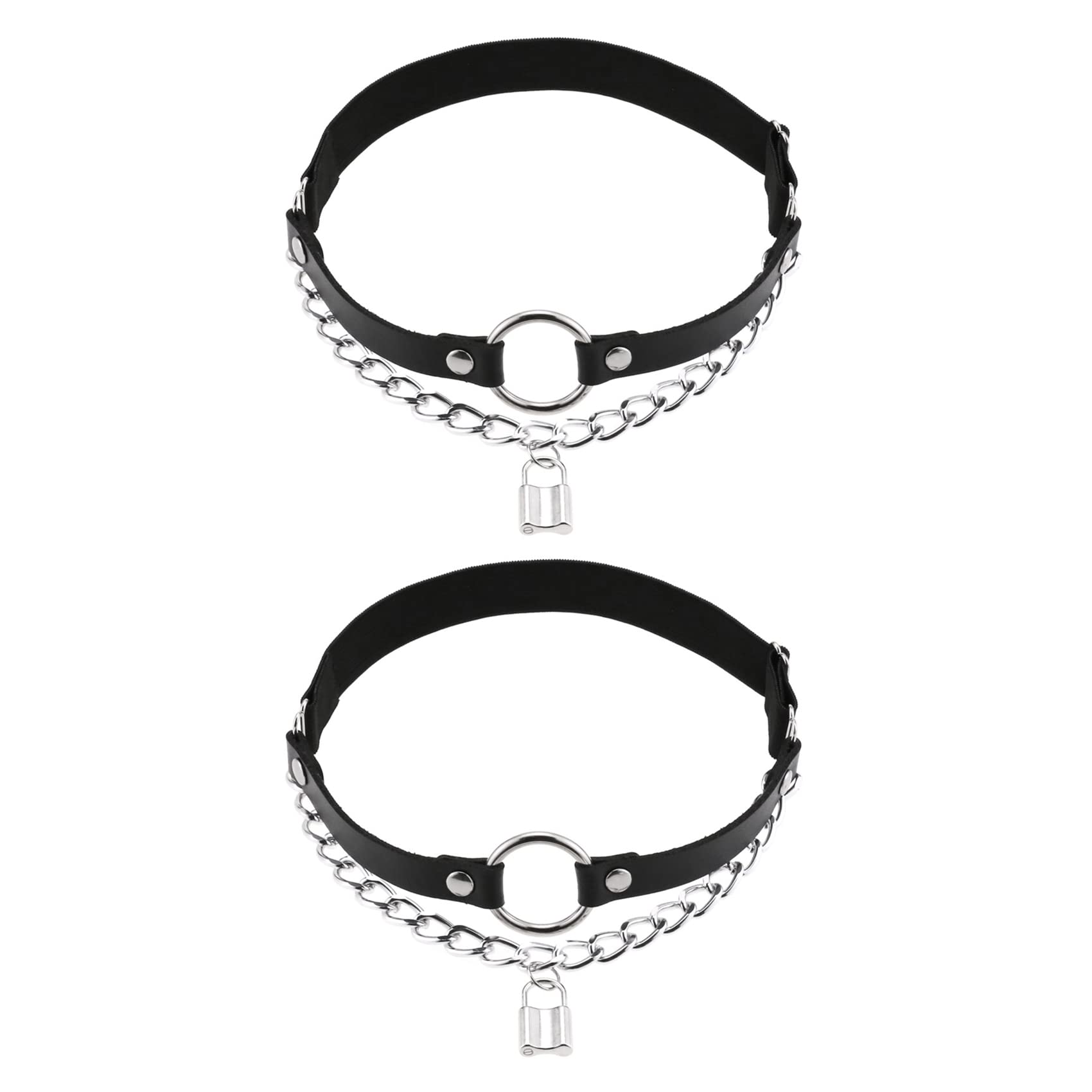 alisikee O-ring Leg Garter with Key Chains, Elastic Punk Thigh Garters for Women, Black, 1 Pair