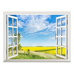 Removable Wall Sticker/Wall Mural - Beautiful Yellow Rapeseed Field in Spring | Creative Window View Wall Decor - 24"x32"