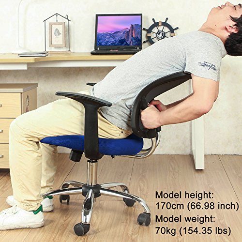 YAMASORO Office Mesh Task Chair Mid Back Swivel Computer Desk Chairs with Backrest,Armrest and Adjustable Seat Height for Home Office Conference Room (Blue-7425)