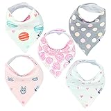AIVIA Baby Bandana Bib 5-Pack Set For Girls - Absorbent Soft Cotton Perfect for Drooling and Teething (Sweet Heart Collection)