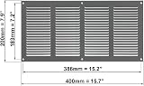 EUROPLAST 400x200mm Grey Metal Air Vent Grille with Insect Mesh 16x8" view 2