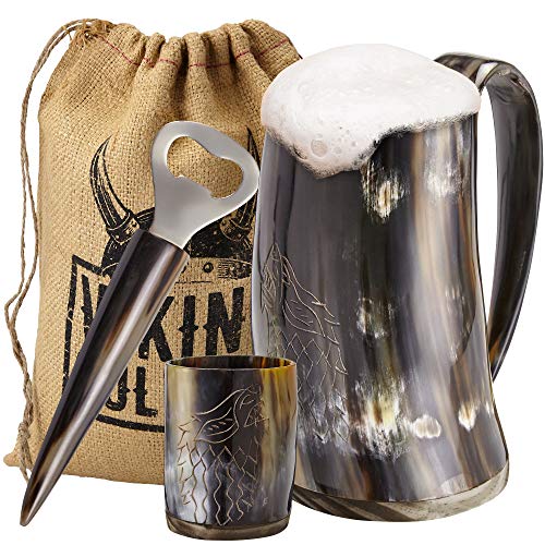 Viking Culture Ox Horn Mug, Shot Glass, and Bottle Opener (3 Pc. Set