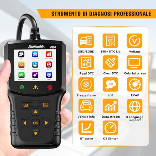 OBD2 Car Diagnosis OBD Scanner: Italian OBD2 Diagnostic for Multibrand – Car Engine Error Reader with OBD2 Functions – Professional Diagnostic Compatible with BMW Ford VW Audi All OBDII Vehicles