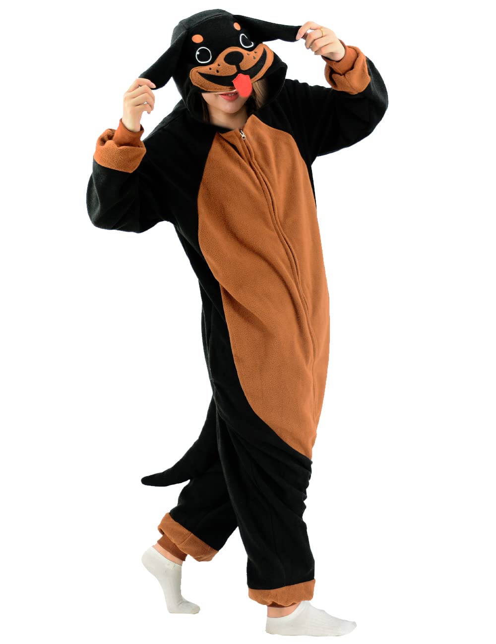 Photo 1 of XIGUAGUO Rottweiler Dog Onesie Pajamas Cosplay Costume Adult Animal Pajamas for Men Women Girls Boys Teens