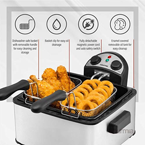 Gourmia GDF450 Compact Electric Deep Fryer 3 Baskets Dual Thermostat