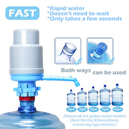 Water Bottles Pump Blue Gray Thickened Manual Hand Pressure Drinking Fountain Pressure Pump Water Press Pump with an Extra Short Tube and a Sanitary Cap Fits Most 2-6 Gallon Water Coolers - Thumbnail 2