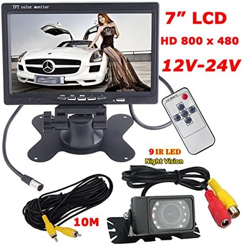 7" TFT LCD Color HD Monitor + 9 LEDs IR Night Vision Waterproof Car Reverse Rear View Reversing Backup Video Camera + 10M Video Cable