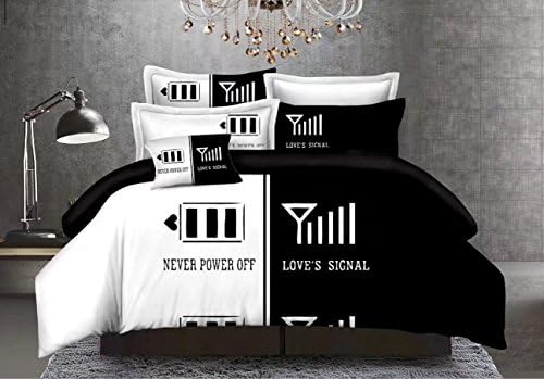 CocoQueen Black and White 3pcs Duvet Cover Set His-and-Her Couples Lovers Bedding Set Queen Size