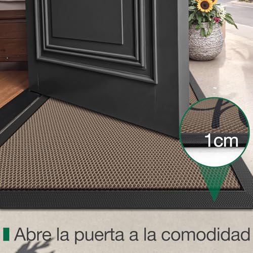 LUMI Tapete de Puerta de Bienvenida Exterior de 43 x 76 cm, Antideslizante, Duradero, de Goma, de Perfil bajo, fácil de Limpiar para Puerta Delantera, Trasera, Entrada, Porche, cochera, Hello
