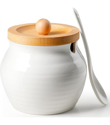 HAOTOP 12oz Sugar Bowl With Lid And Spoon,Ceramic Sugar Jar Sugar
