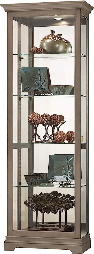 Photo 1 of ***MINOR DAMAGE/SIDE OF BASE BROKE OFF/ LOOK AT PHOTOS FOR DETAILS ***Howard Miller Hoffmann Curio Cabinet II - Grey Finish Adjustable Glass Shelves with Interior Lightning Best for Collectibles, Decorative Items, Living Room Office and Home Decor Floor M