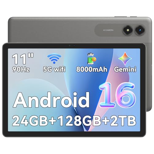 VekfulPC Android 16 Tablet 11 Inch Tablet, 24GB RAM (6+18GB Expansion) + 128GB ROM, Equipped With Gemini AI, Octa-Core T7250 Processor, 90Hz IPS Display, 8000mAh Battery,4-Year Warranty, Grey