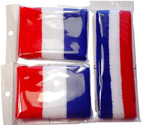 SockTowerHeadband Wristband Sports Athletic Terry Cotton Cloth Sweatband, Red/White/Blue, Large