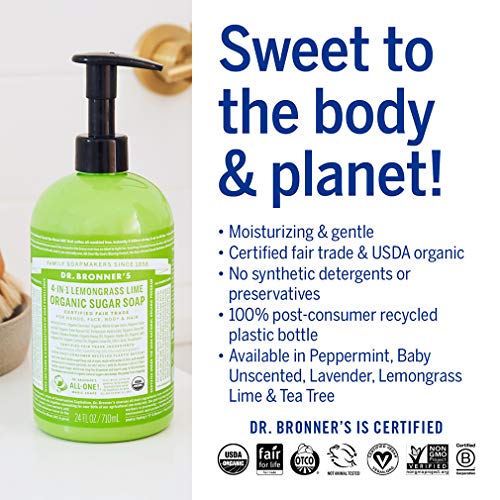 Dr. Bronner’s Organic Sugar Soap (Lemongrass, 24 Ounce) Made with