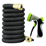 50 FT Water Hose expandable, Heavy Duty 50 FT Garden Hose with Zinc Alloy 8 Functions Spray Nozzle, 3/4 Solid Brass Fittings, Triple Latex Core and Shut-off Valve