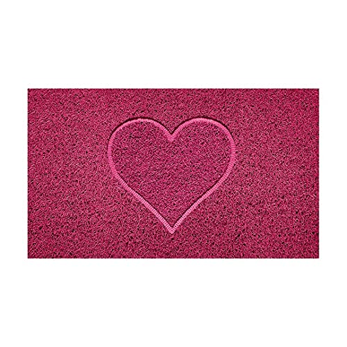 Nicoman Embossed Spaghetti Door Mat Dirt-Trapper Jet-Washable Doormat 70x43cm (Pink, HEART Shape) - Use Indoor or Sheltered Outdoor