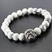 Silver Lion Head White Howlite Stone Bead Stretch Bracelet