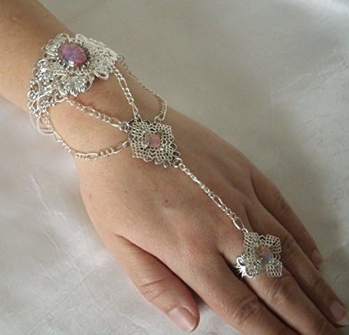 Pink Opal Slave Bracelet, handmade jewelry boho bohemian hippie gypsy flower hand chain