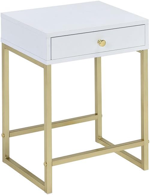 Acme Furniture Acme 82298 Coleen Side Table White Brass Amazon Co Uk Kitchen Home