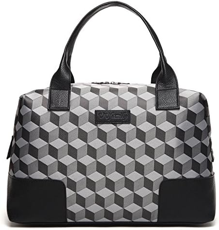UU Family Three-dimensional Cube Geometry Jacquard Travel Duffel Bags (Medium, Black)