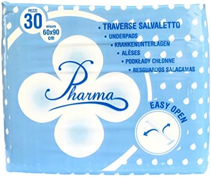 Pharma Under Pads Bed Disposable, Anti-Noise & Anti-Slide Polyethylene for the Bed, Chair and Armchair Protection, Soft & Absorbent Underpad Incontinence, LATEX FREE, 60x90cm/ 23.6x35.4 in, Pack of 30