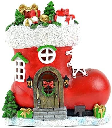 ShopForAllYou Figurines and Statues Fairy Garden Fun Dollhouse Christmas Red Santa Boot House LED Lighted