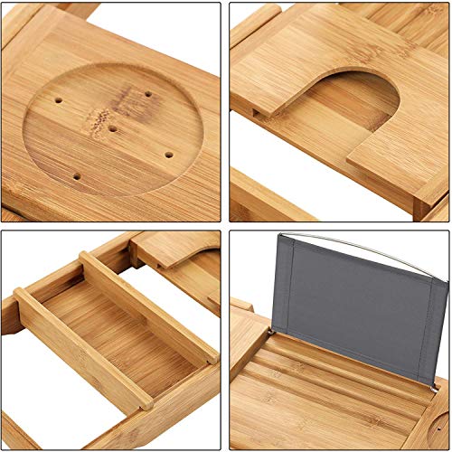Bathtub Caddy Tray Bath Table with Extending Sides, Bamboo Bath Tub Trays Tablet with Wine and Book Holder , Cell phone Tray and Wine Glass Holder - Thumbnail 3