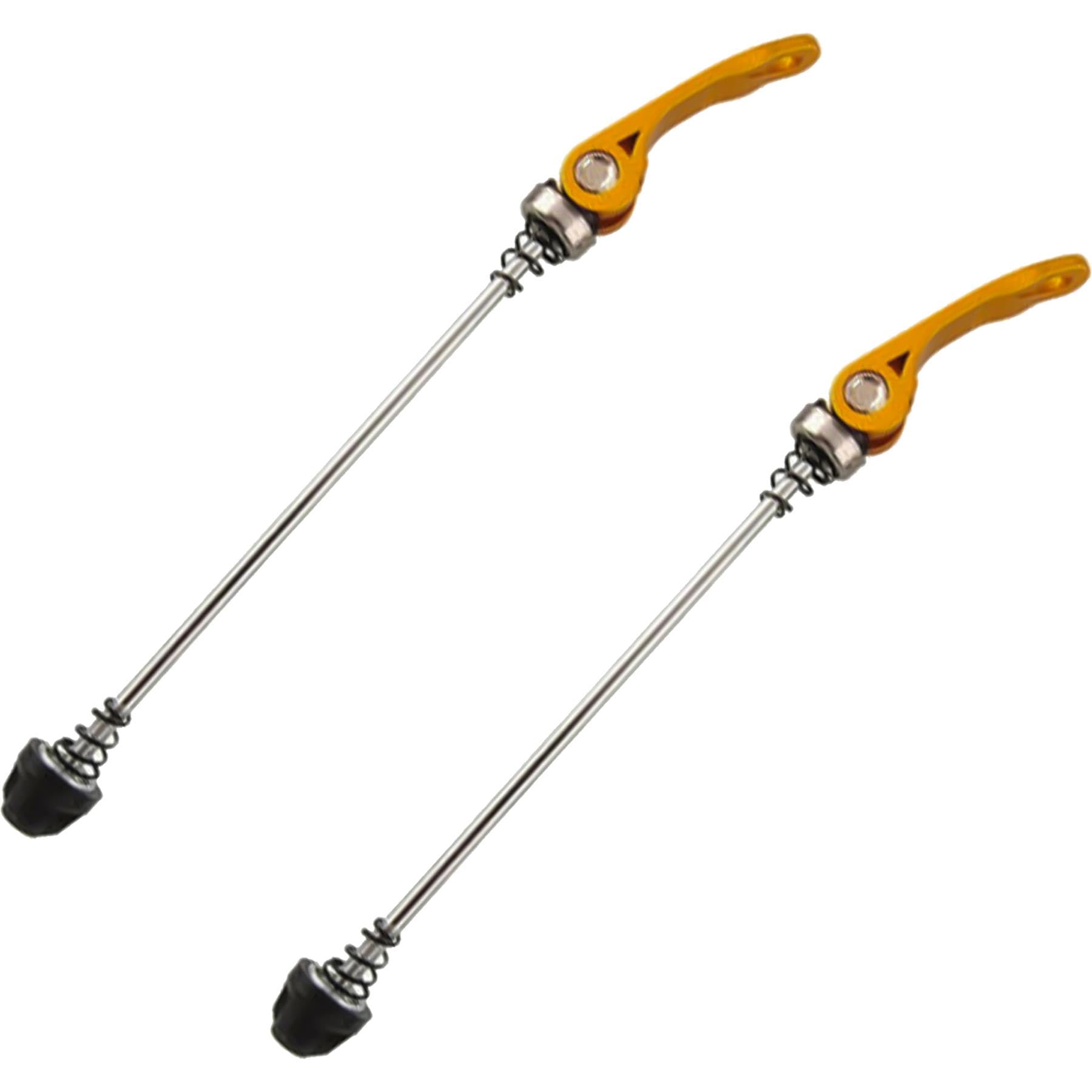 Laxzo ® 1 Pair Bike Quick Release Skewer Front Rear Hub Ultralight Bicycle Quick Release Axle Wheel Nuts Front and Rear Skewers Yellow for Road Bike, BMX, MTB Mountain Bike