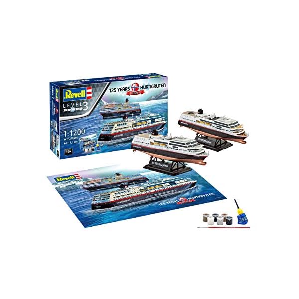 Revell 05692 Jubiläumsset HURTIGRUTEN 125th Anniversary originalgetreuer Modellbausatz für Einsteiger, mit Basis-Zubehör…