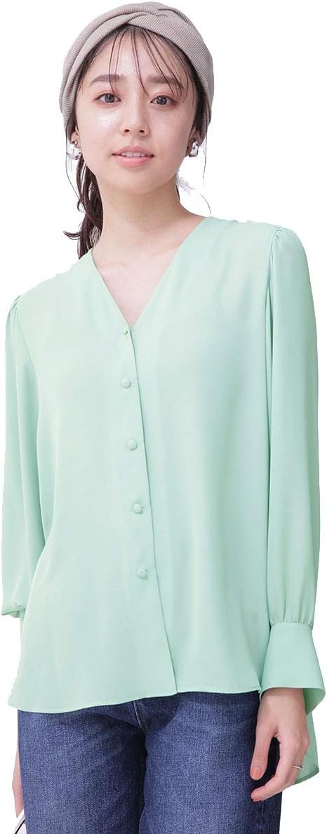 Amazon ナノユニバース Vネック ブラウス レディース Free Size ミント シャツ ブラウス 通販