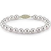 The Pearl Source White Freshwater Pearl Bracelet for Women - Cultured Pearl Bracelet with 14k Gold Plated Clasp with Genuine Cultured Pearls, 7.0-7.5mm Pearl Gifts for Anniversary