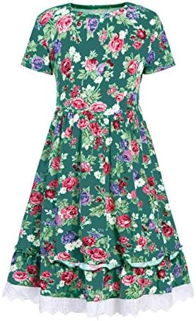 Balasha Girls Summer Flower Dress Swing Short Sleeve Casual Dresses