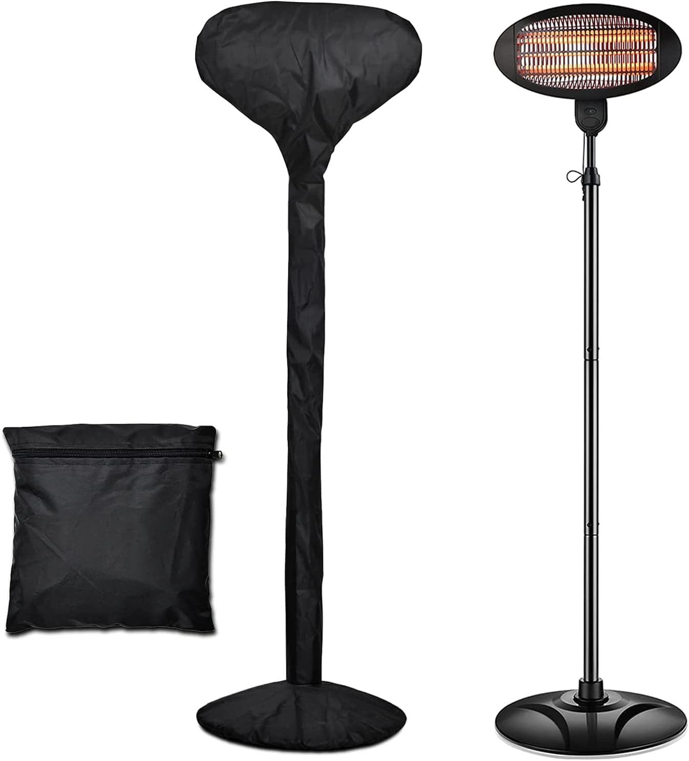 Electric Patio Heater Cover Full Covered Waterproof COOSOO Garden Outdoor Standing Electric Heater Cover Dustproof Anti-UV All Season Protection Universal with Storage Bag (Black)