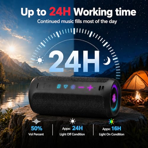 TIMU Altavoz Bluetooth 5.4 Potente, 25W Altavoces Bluetooth con 2 Modos EQ, Correa de Transporte, Compatible con PC, 8 Modos RGB, 24H de Reproducción, Emparejamiento TWS, IPX7, Micro SD y AUX