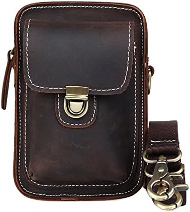 CUKKE Men's Genuine Leather Waist Pack Mobile Phone Bag Coffee